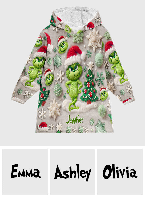 Personalized Grinchmas Blanket Hoodie Gift for Christmas Blanket Hoodie GradoCreations