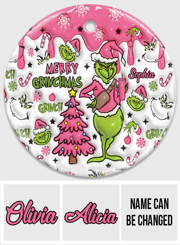 Personalized Merry Grinchmas Ceramic Ornament Gift for Christmas Ceramic Circle Ornament GradoCreations