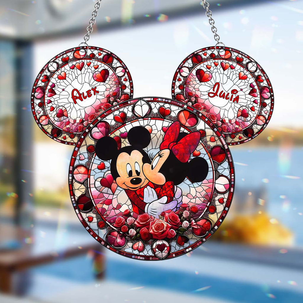 Personalized Mickey Mouse Couple Suncatcher Window Ornament Gift Window Hanging Suncatcher Ornament GradoCreations