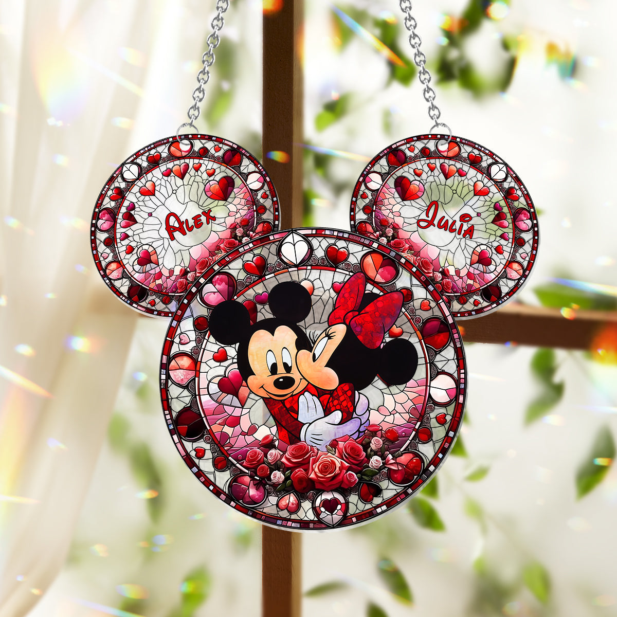 Personalized Mickey Mouse Couple Suncatcher Window Ornament Gift Window Hanging Suncatcher Ornament GradoCreations