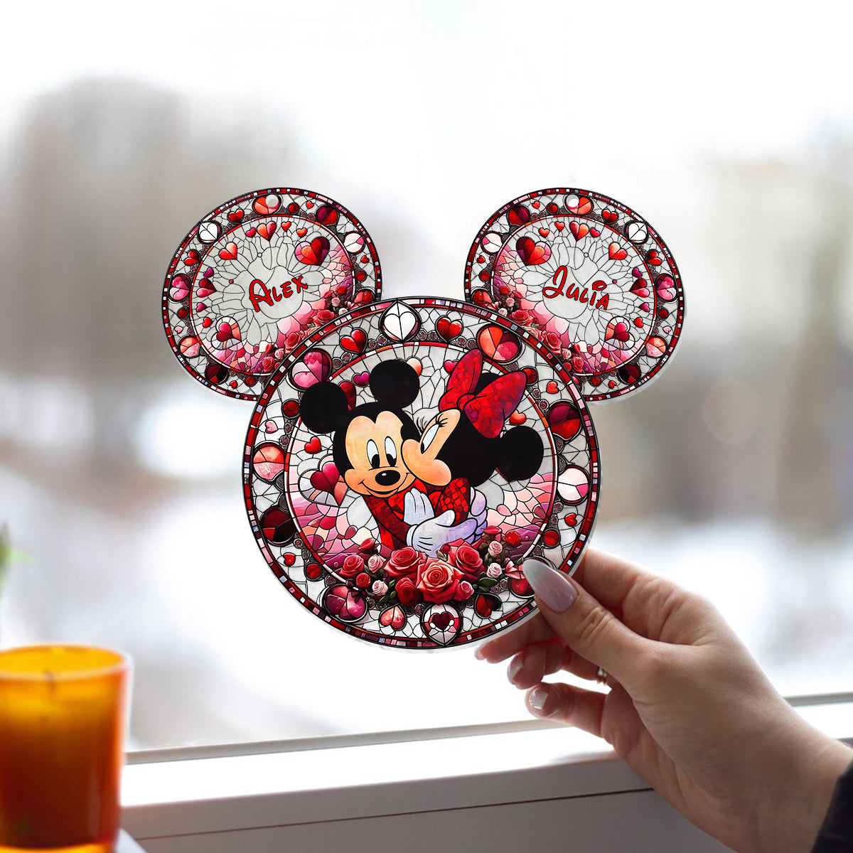 Personalized Mickey Mouse Couple Suncatcher Window Ornament Gift Window Hanging Suncatcher Ornament GradoCreations