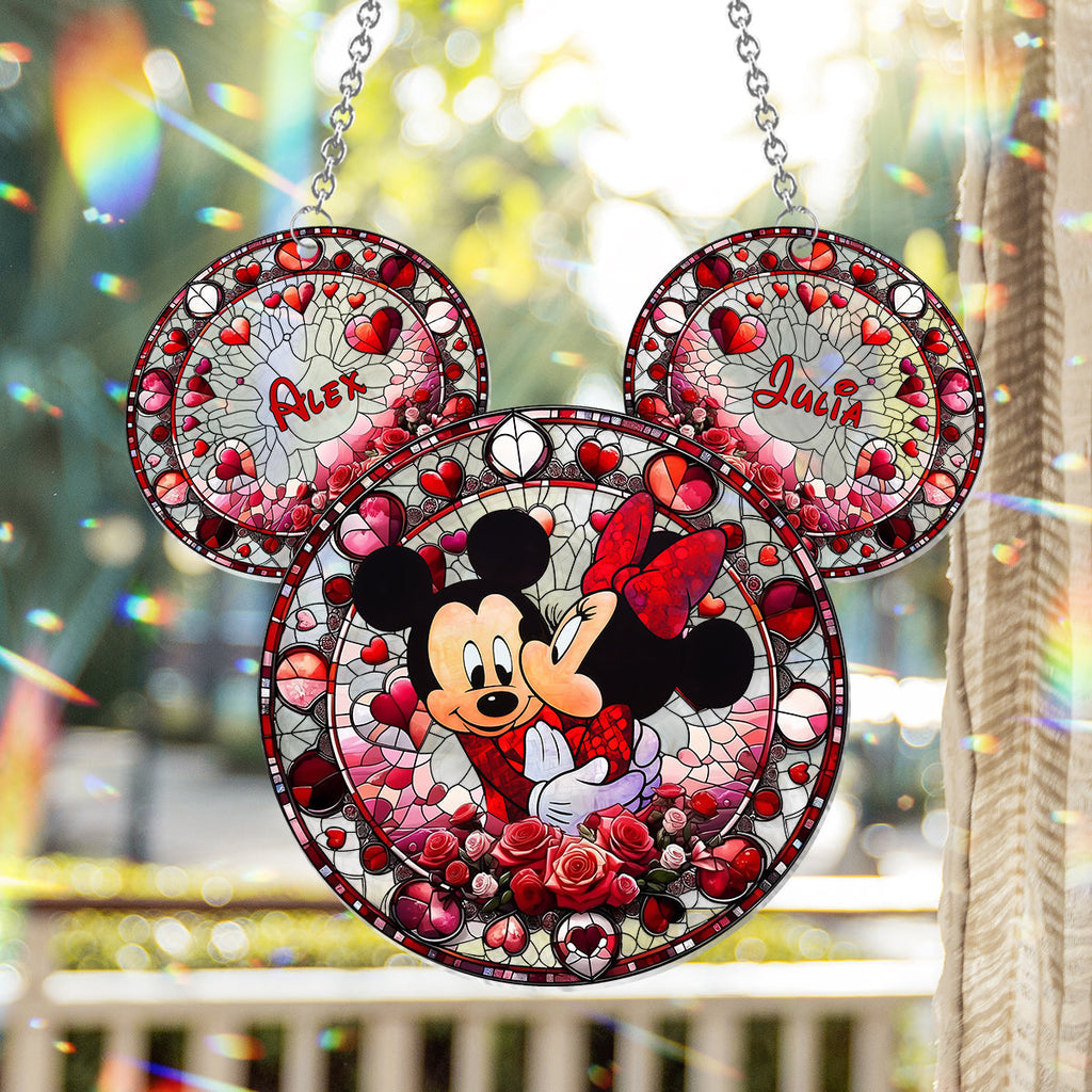 Personalized Mickey Mouse Couple Suncatcher Window Ornament Gift Window Hanging Suncatcher Ornament GradoCreations