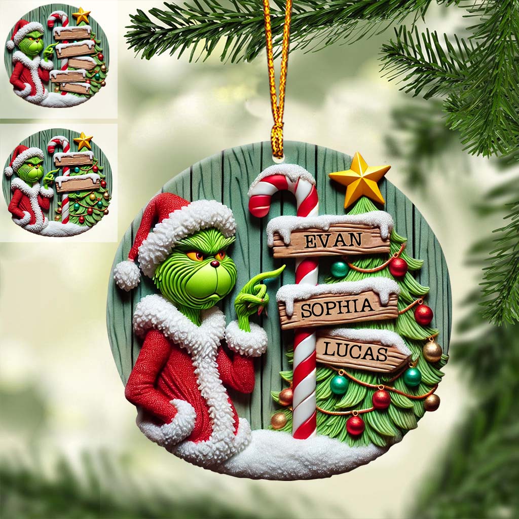 Personalized Christmas Ornament with Grinch Design for Family Ornament GradoCreations