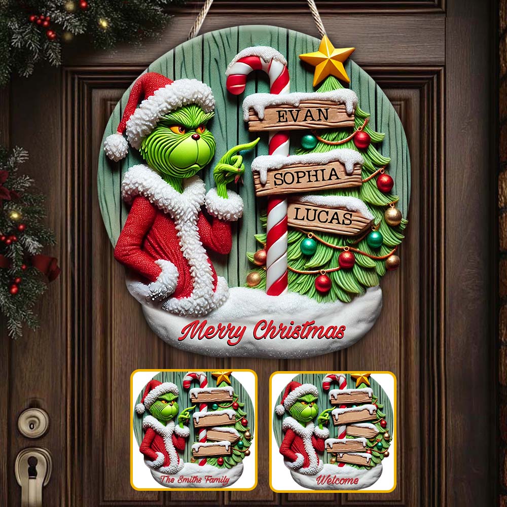 Personalized Grinch Christmas Wood Sign Custom Family Names Wood Sign GradoCreations
