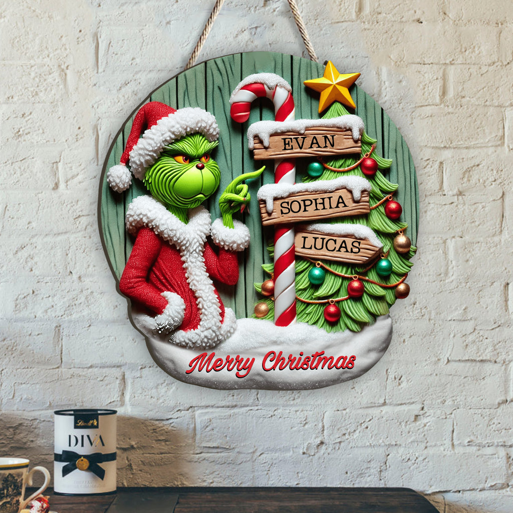 Personalized Grinch Christmas Wood Sign Custom Family Names Wood Sign GradoCreations