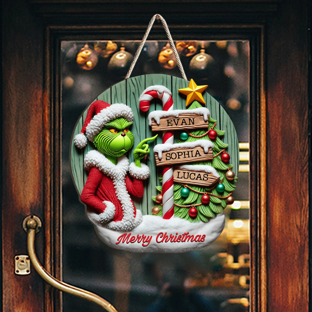 Personalized Grinch Christmas Wood Sign Custom Family Names Wood Sign GradoCreations