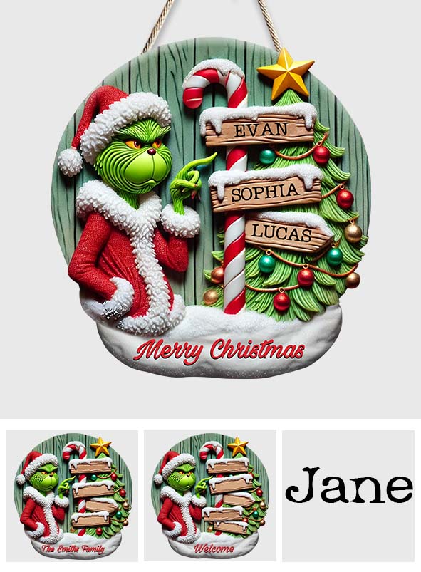 Personalized Grinch Christmas Wood Sign Custom Family Names Wood Sign GradoCreations