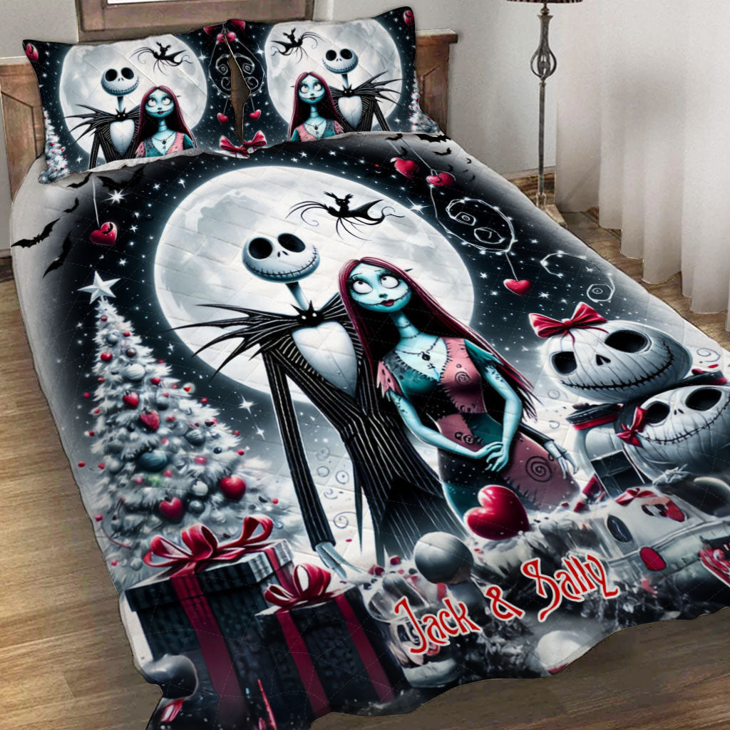 Personalized Nightmare Quilt Set with Jack and Sally Design Quilt Set GradoCreations