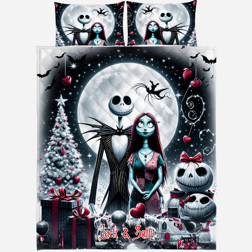 Personalized Nightmare Quilt Set with Jack and Sally Design Quilt Set GradoCreations