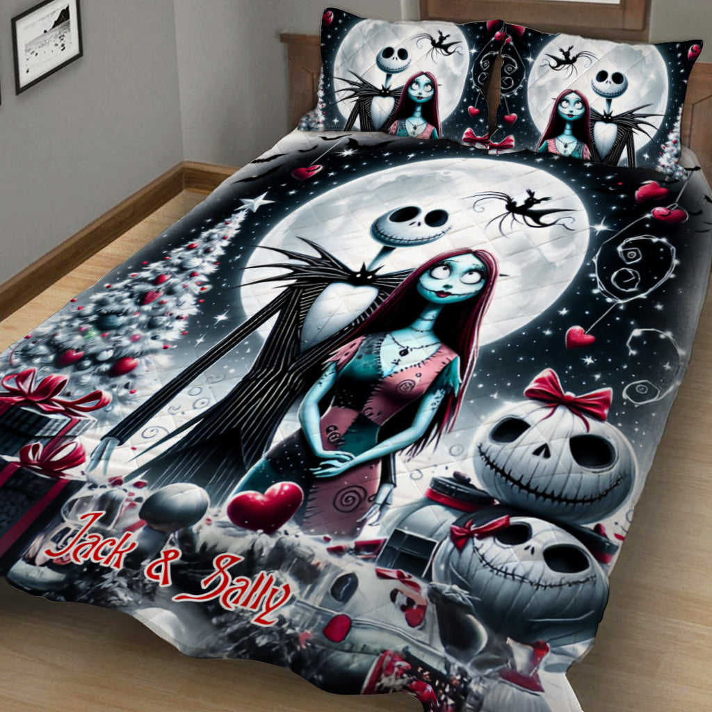 Personalized Nightmare Quilt Set with Jack and Sally Design Quilt Set GradoCreations