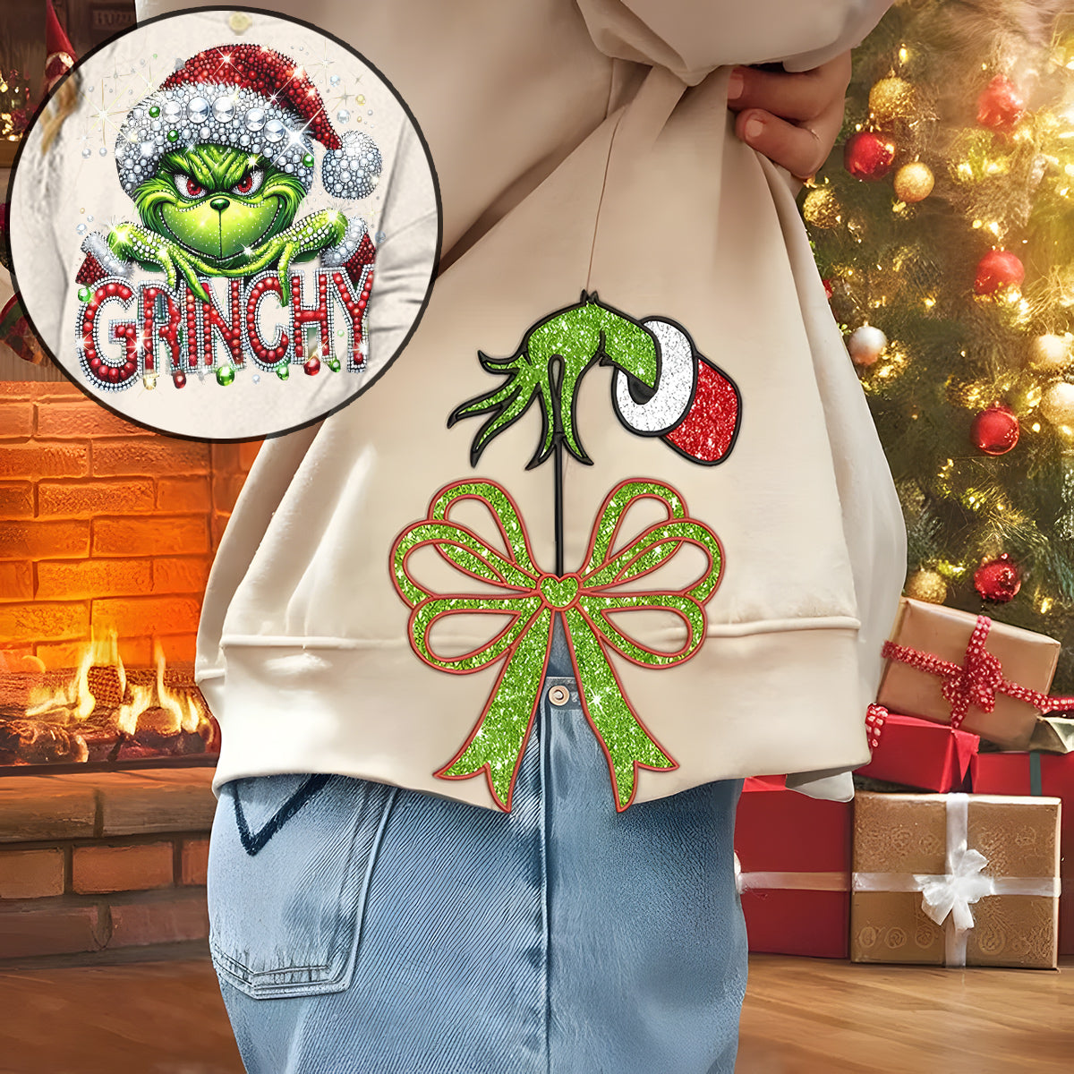Personalized Grinchmas Split Hem Sweatshirt for Christmas Split Hem Sweatshirt GradoCreations