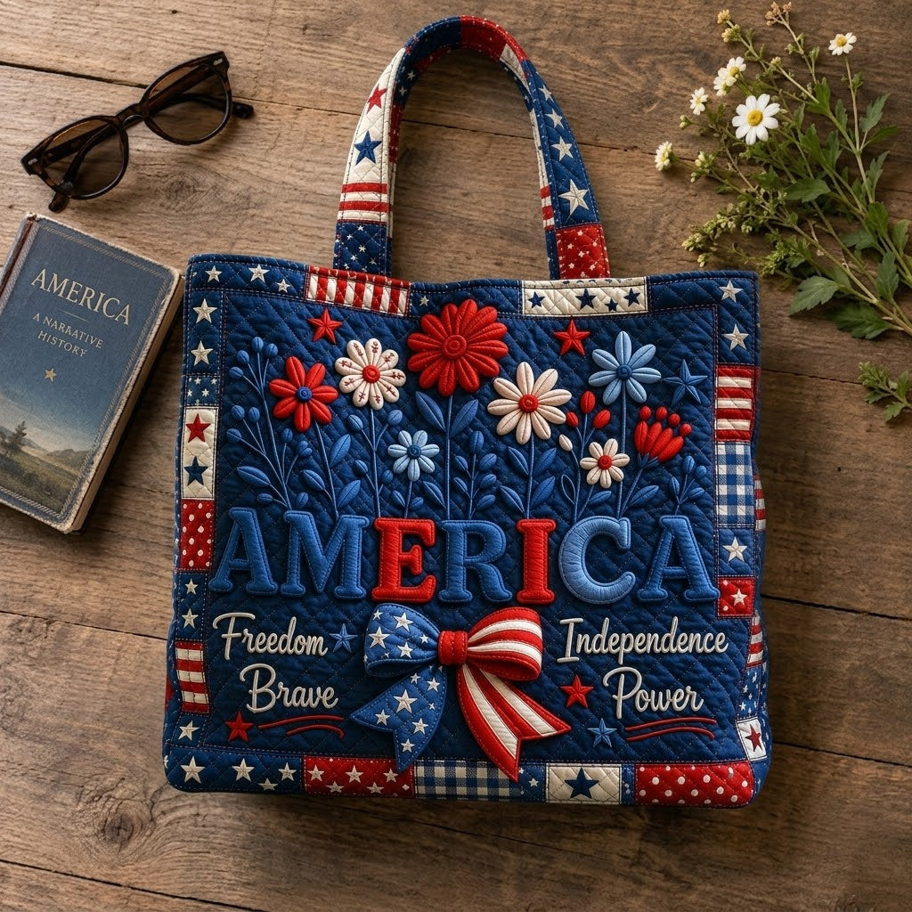 Personalized Patriotic Quilted Tote Bag for 4th of July - Gift for Her