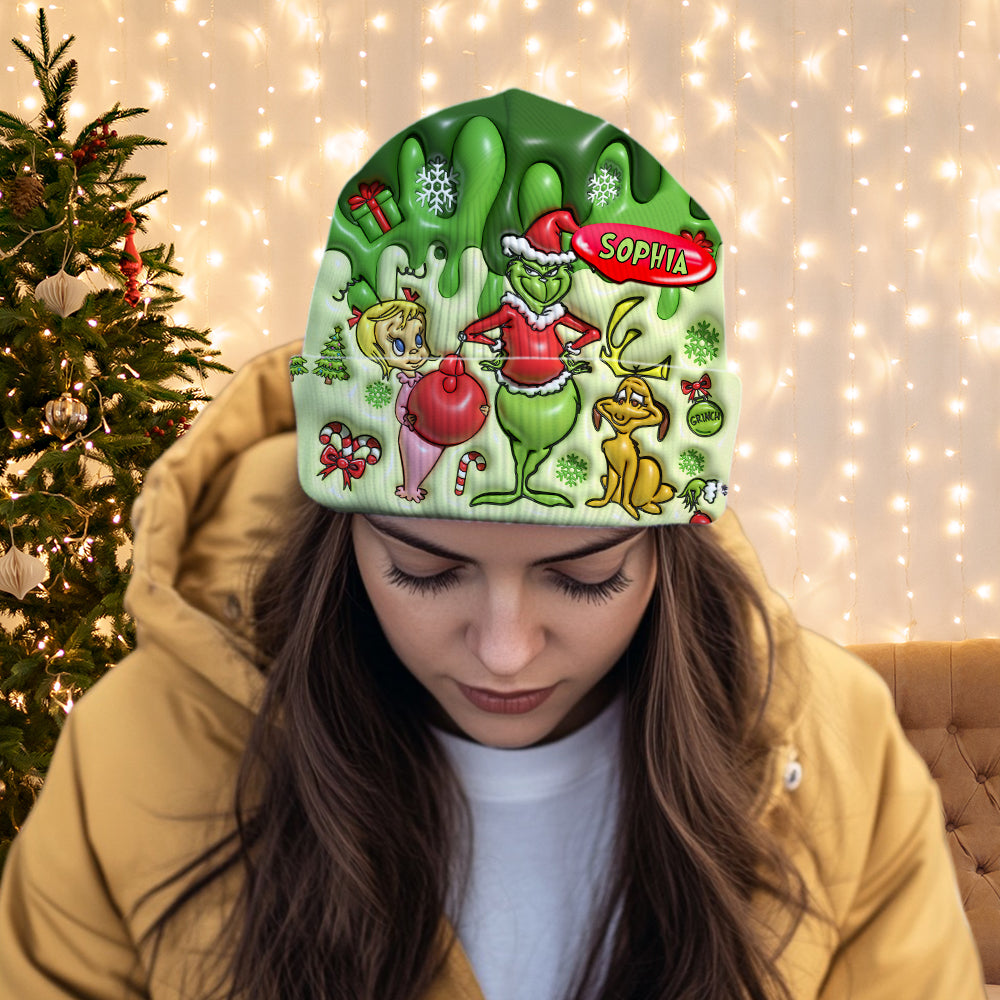 Personalized Christmas Beanie Hat with Grinch Design for Kids Beanie Hat GradoCreations