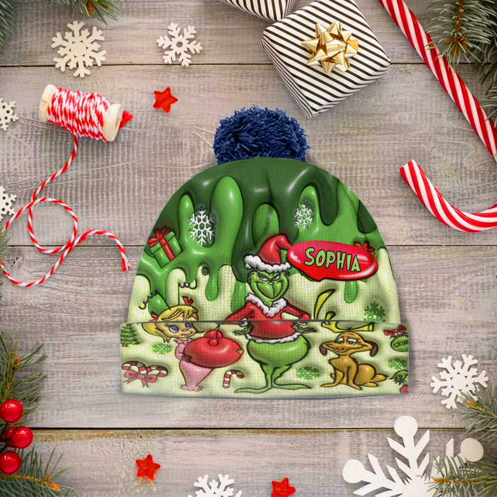 Personalized Christmas Beanie Hat with Grinch Design for Kids Beanie Hat GradoCreations