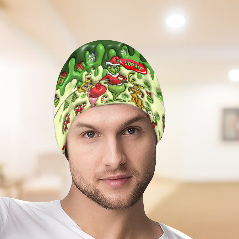Personalized Christmas Beanie Hat with Grinch Design for Kids Beanie Hat GradoCreations