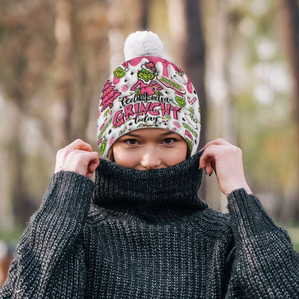 Personalized Christmas Beanie Hat with Grinch Design for Kids Beanie Hat GradoCreations