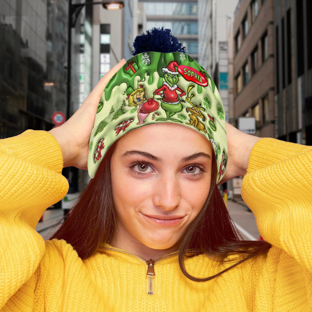 Personalized Christmas Beanie Hat with Grinch Design for Kids Beanie Hat GradoCreations