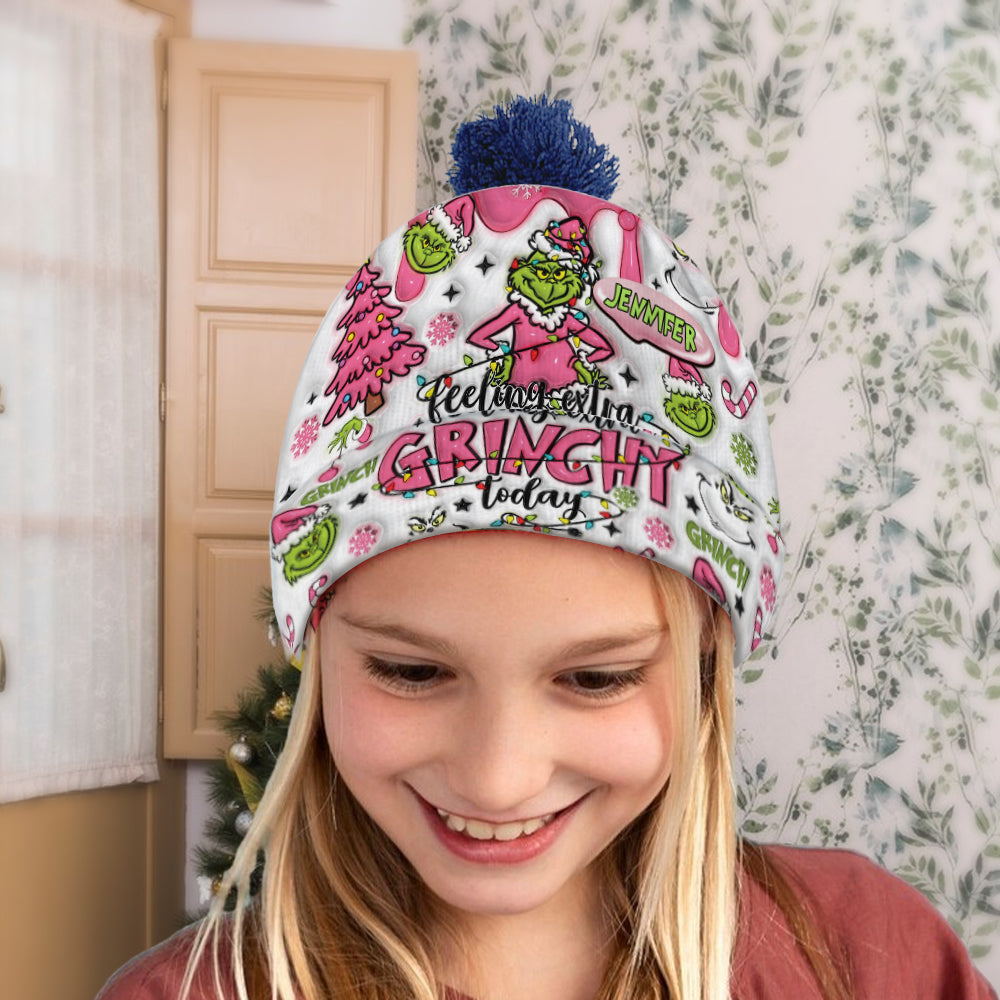 Personalized Christmas Beanie Hat with Grinch Design for Kids Beanie Hat GradoCreations