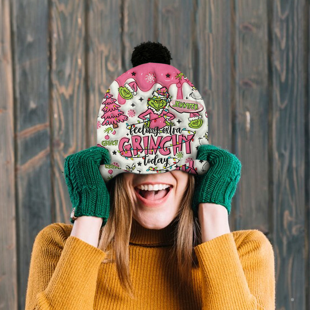 Personalized Christmas Beanie Hat with Grinch Design for Kids Beanie Hat GradoCreations