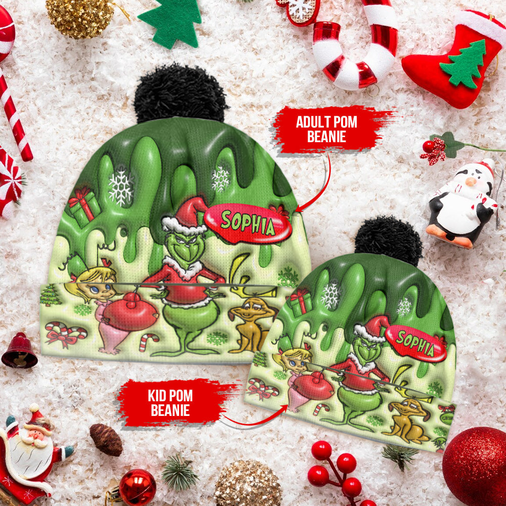 Personalized Christmas Beanie Hat with Grinch Design for Kids Beanie Hat GradoCreations