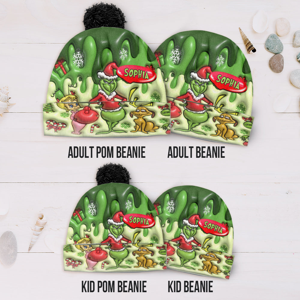 Personalized Christmas Beanie Hat with Grinch Design for Kids Beanie Hat GradoCreations