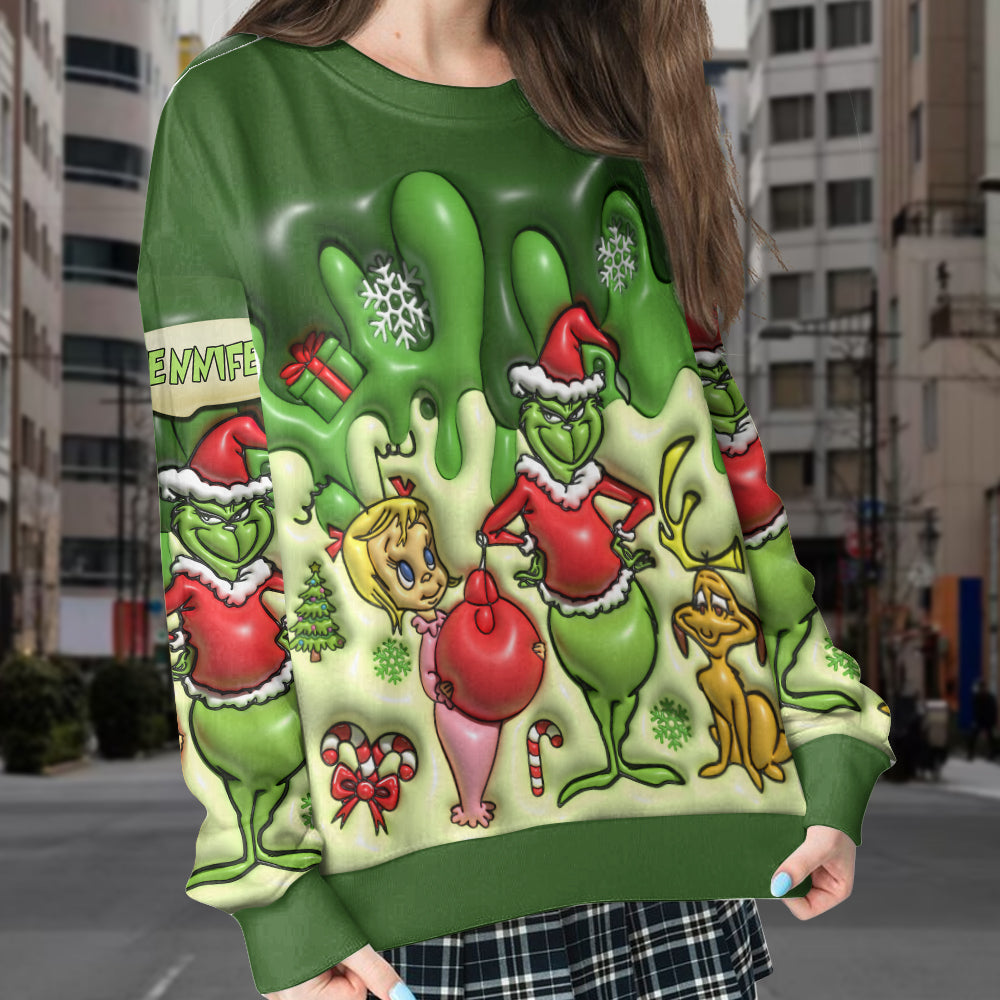 Personalized Christmas Sweatshirt Grinch Design for Women Split Hem Sweatshirt GradoCreations