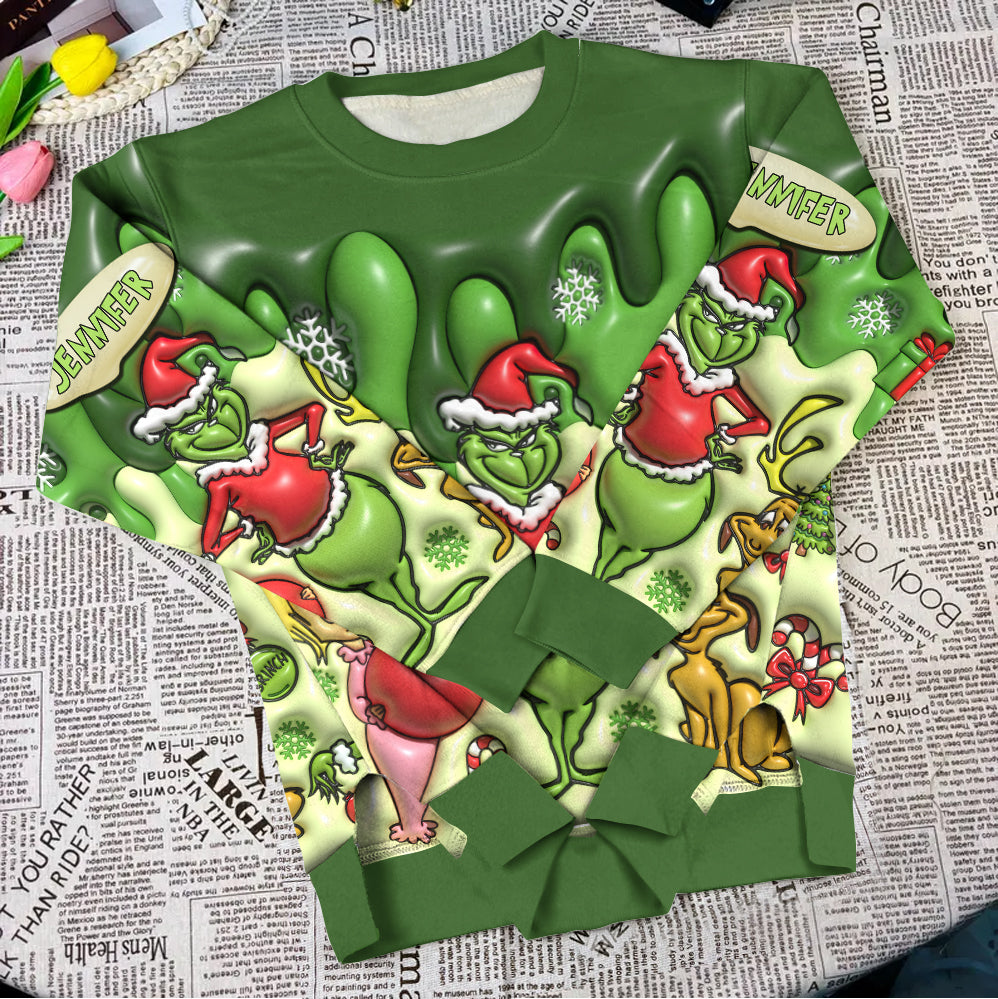 Personalized Christmas Sweatshirt Grinch Design for Women Split Hem Sweatshirt GradoCreations