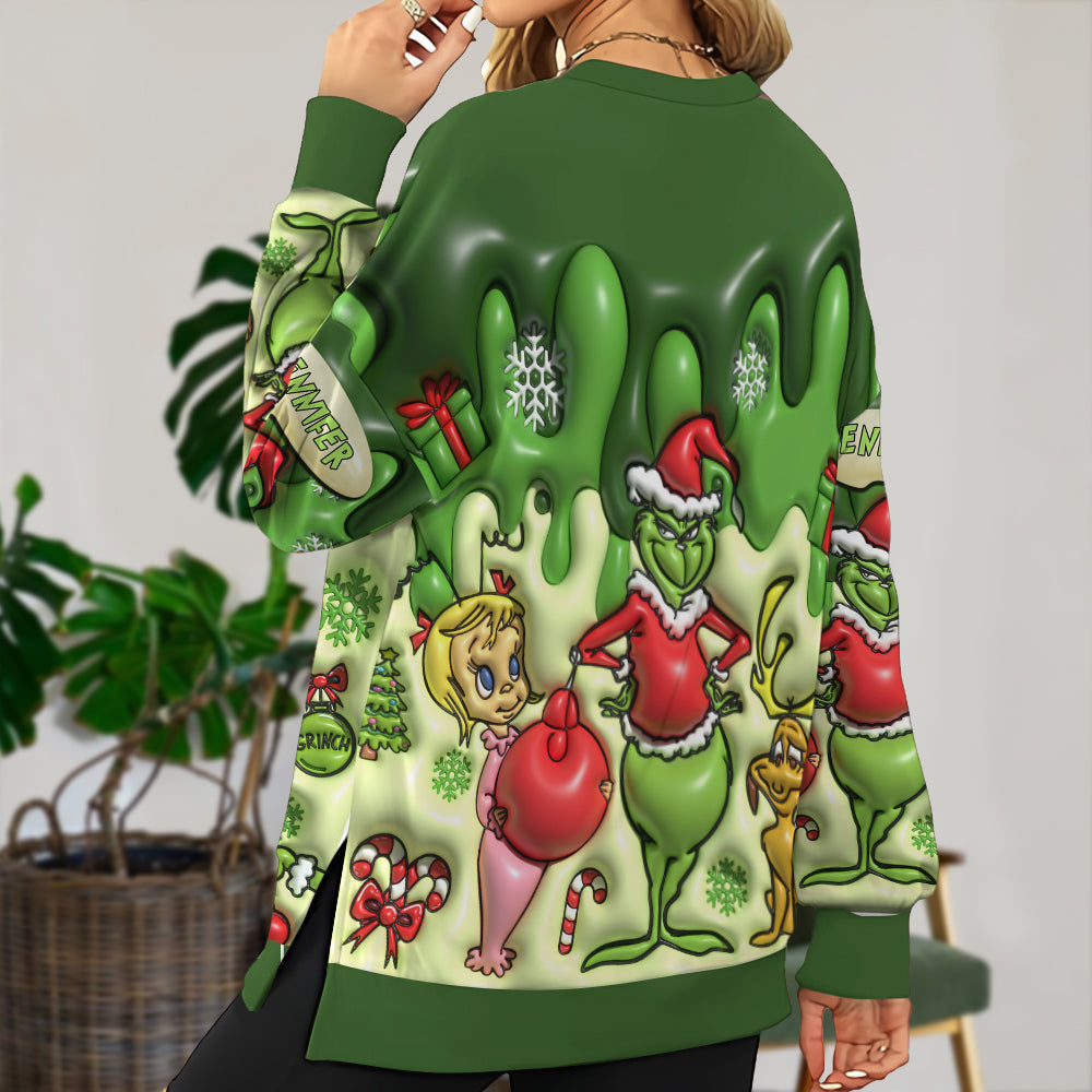 Personalized Christmas Sweatshirt Grinch Design for Women Split Hem Sweatshirt GradoCreations