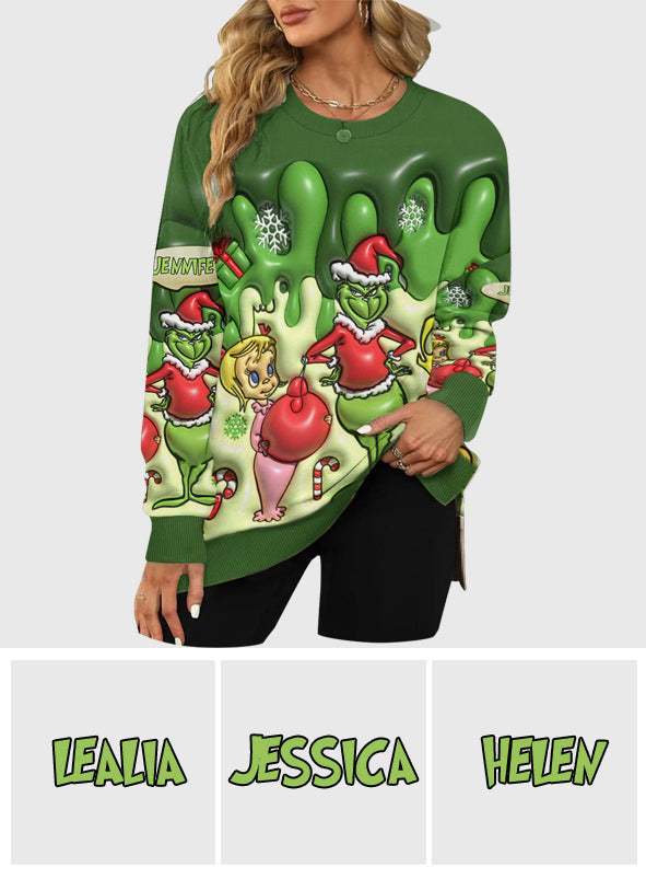 Personalized Christmas Sweatshirt Grinch Design for Women Split Hem Sweatshirt GradoCreations