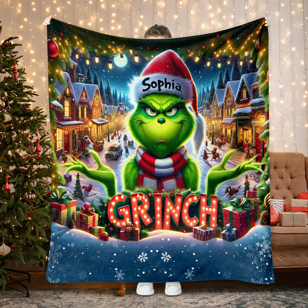 Personalized Grinch Christmas Blanket | Custom Name Holiday Gift Blanket GradoCreations