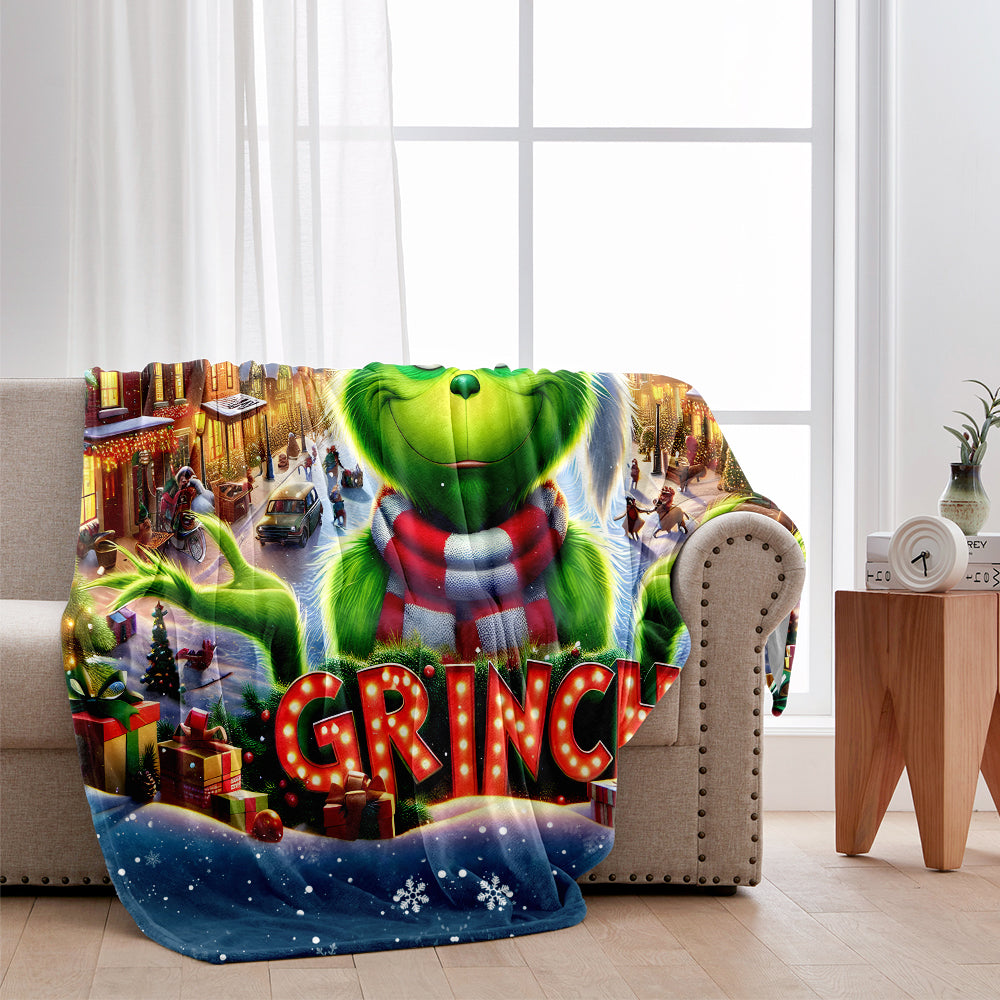 Personalized Grinch Christmas Blanket | Custom Name Holiday Gift Blanket GradoCreations