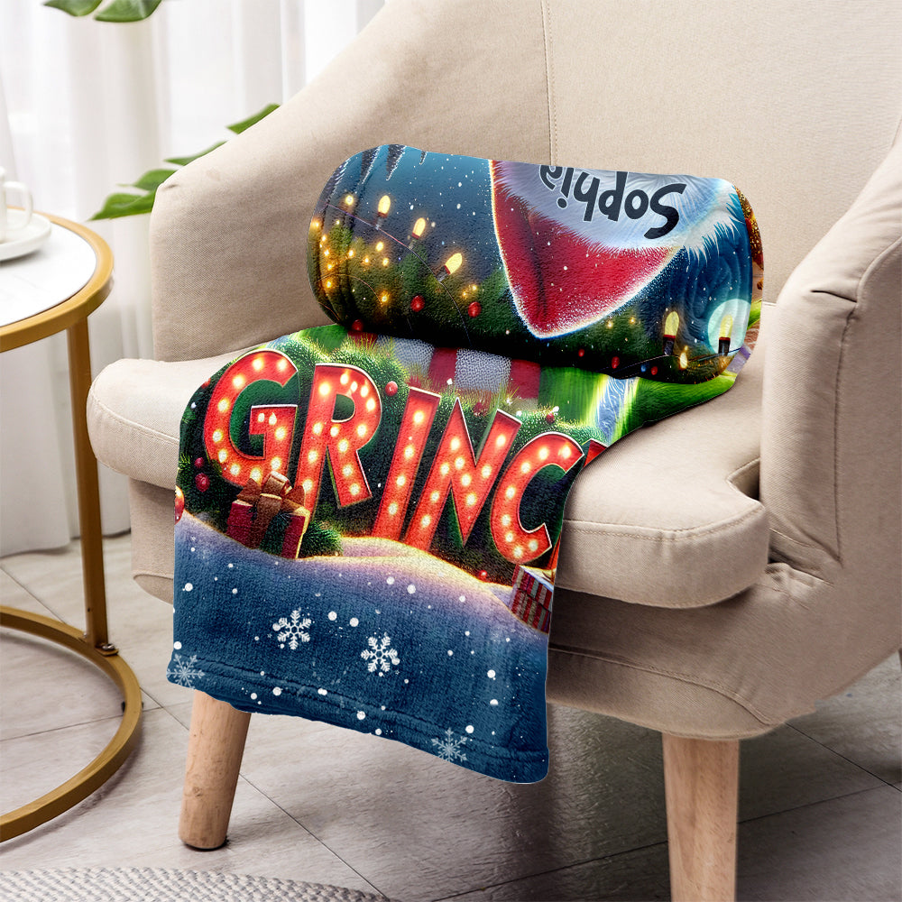 Personalized Grinch Christmas Blanket | Custom Name Holiday Gift Blanket GradoCreations