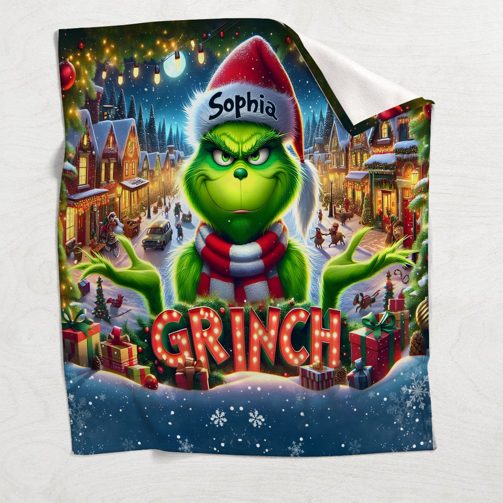 Personalized Grinch Christmas Blanket | Custom Name Holiday Gift Blanket GradoCreations