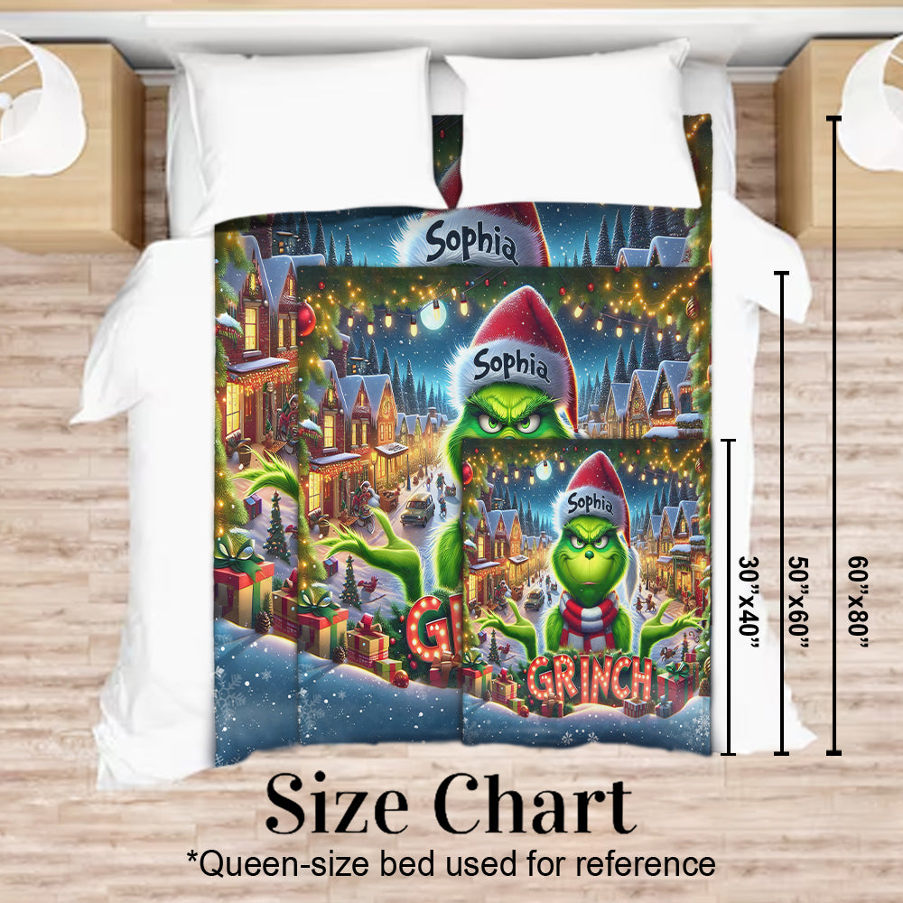 Personalized Grinch Christmas Blanket | Custom Name Holiday Gift Blanket GradoCreations
