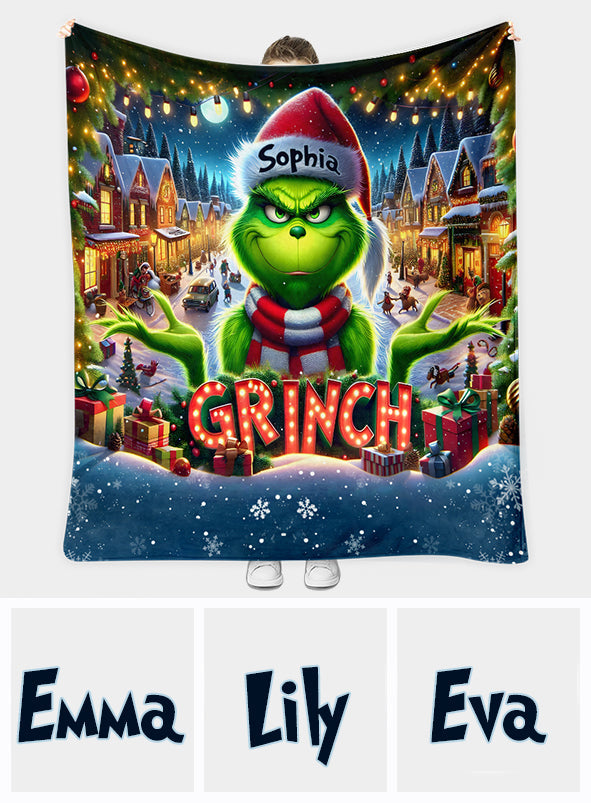 Personalized Grinch Christmas Blanket | Custom Name Holiday Gift Blanket GradoCreations