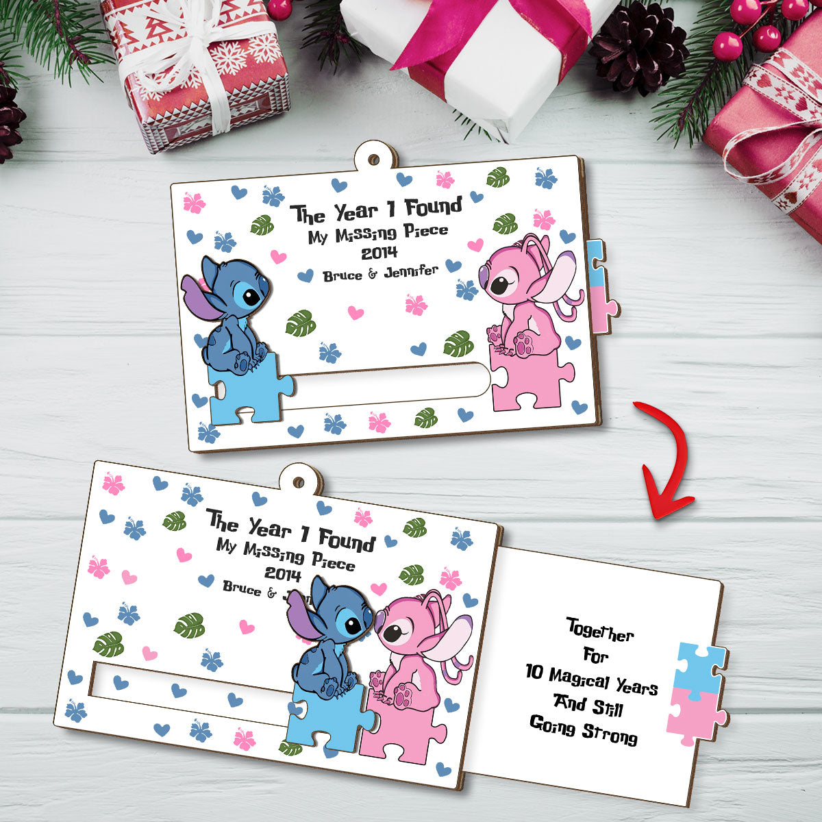 Personalized Sliding Ornament Ohana Gift for Couples Sliding Ornament GradoCreations