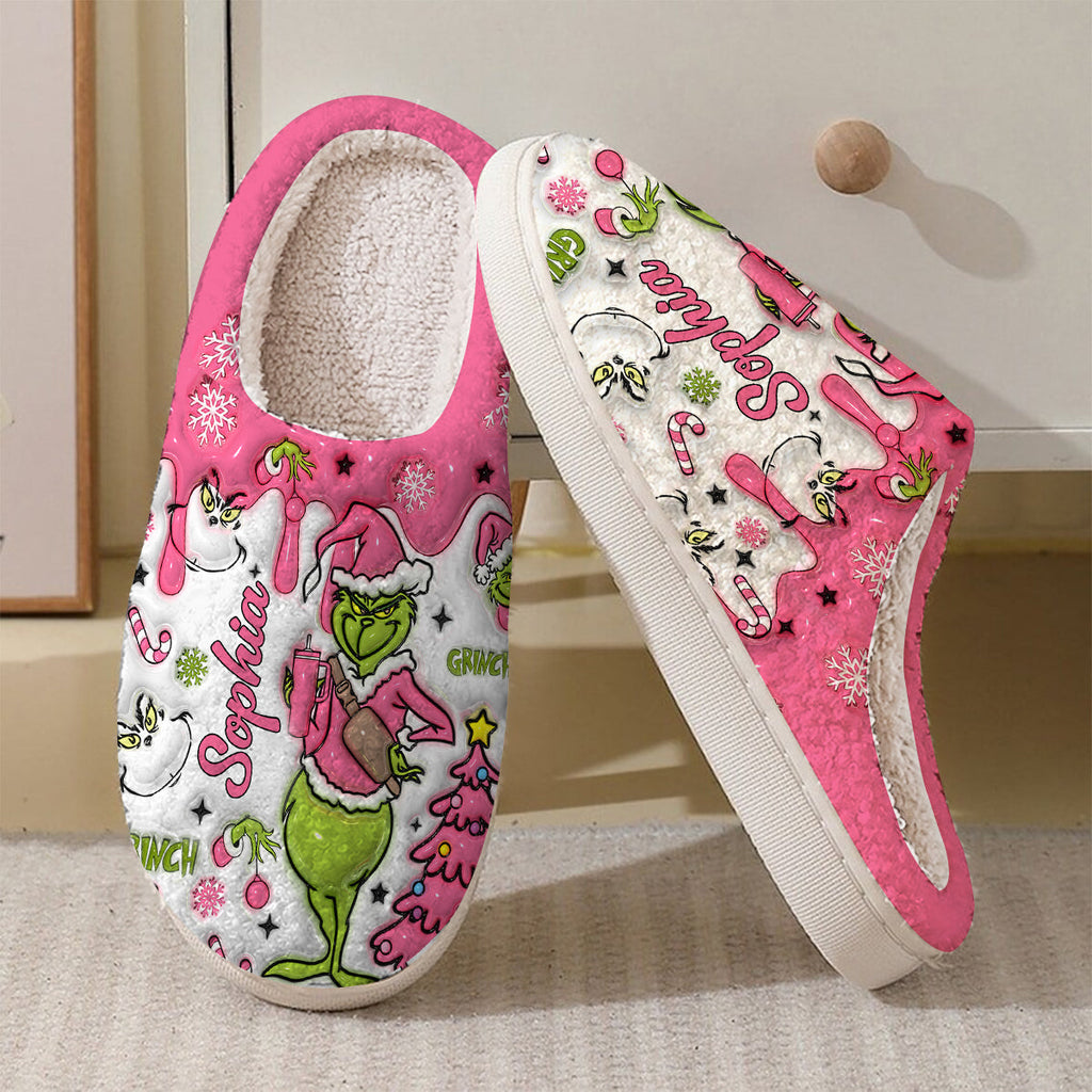 Personalized Grinchmas Slippers with Custom Name for Christmas Gift Slippers GradoCreations