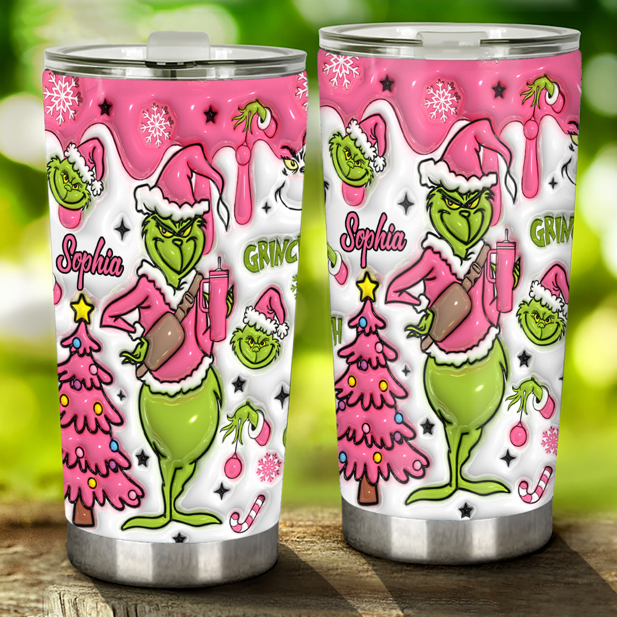 Personalized Stainless Steel Grinch Tumbler with Name for Christmas Tumbler GradoCreations
