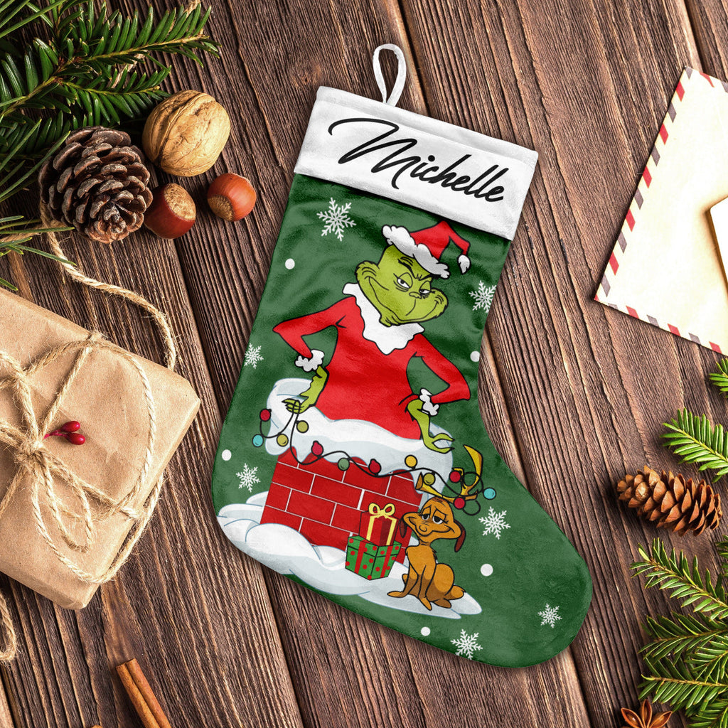 Personalized Grinch Christmas Stocking Custom Name Holiday Decor Christmas Stockings GradoCreations
