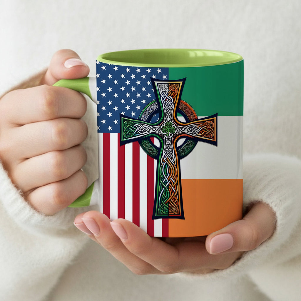 Personalized Irish-American Celtic Cross Accent Mug Gift GradoCreations