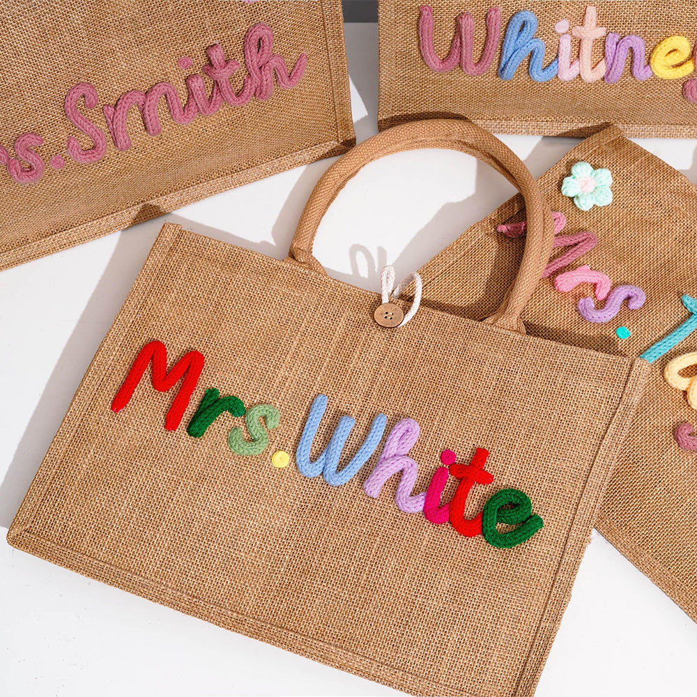 Personalized Crochet Tote Bag Custom Name Teacher Gift HN590 - Teacher Tote Bag FIX GradoCreations