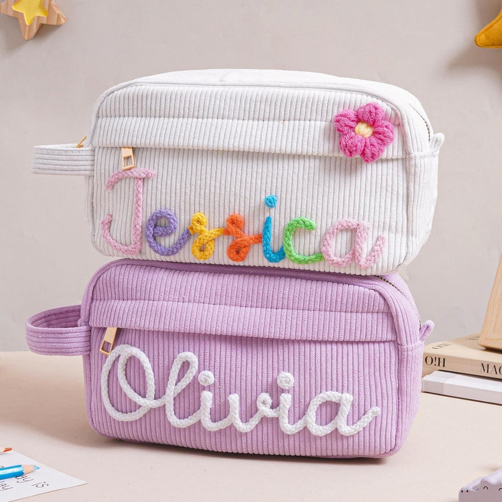 Personalized Corduroy Pencil Case Custom Name Gift for Kids HN590 - Corduroy Pencil Case FIX GradoCreations