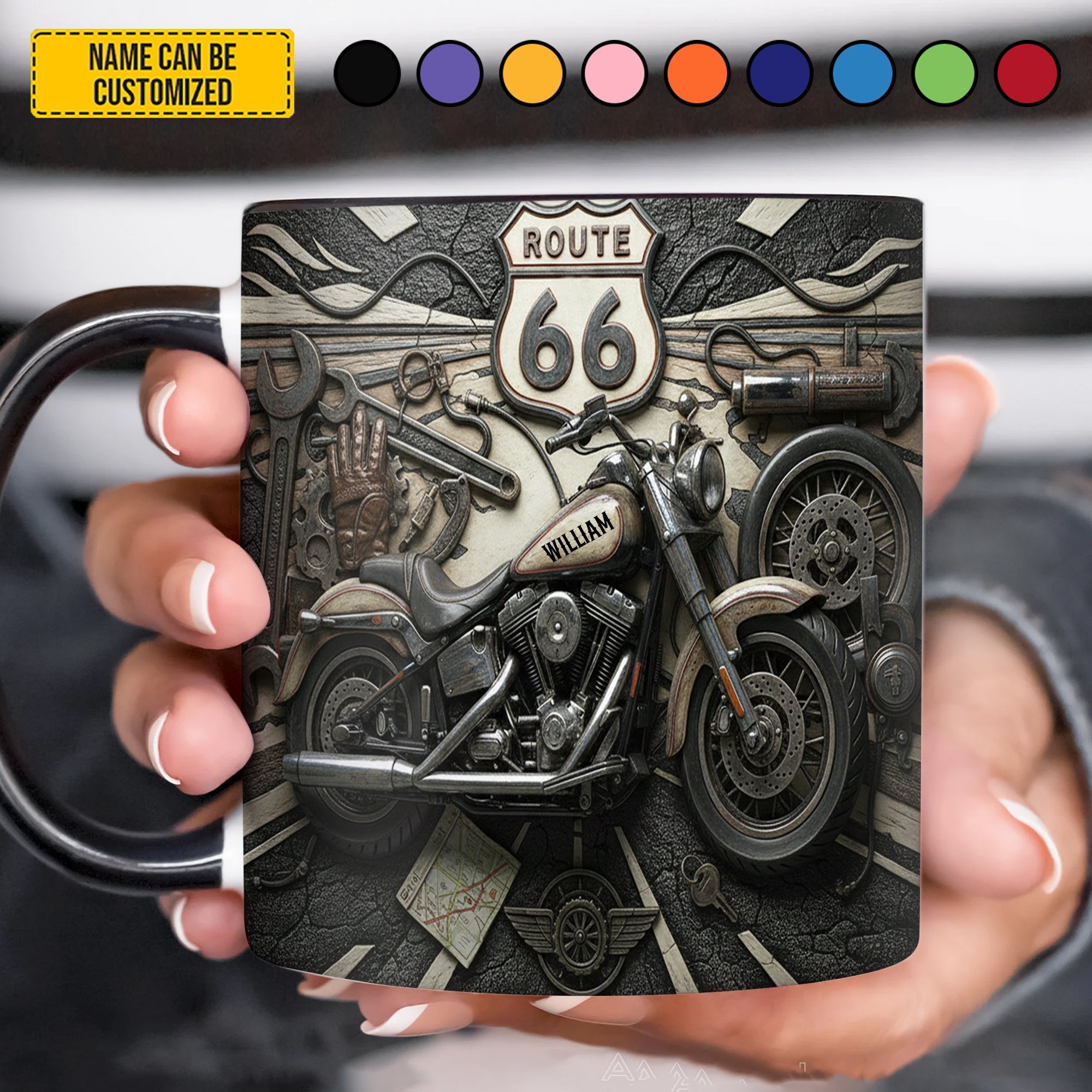 Personalized Biker Accent Mug Custom Name Route 66 Gift GradoCreations