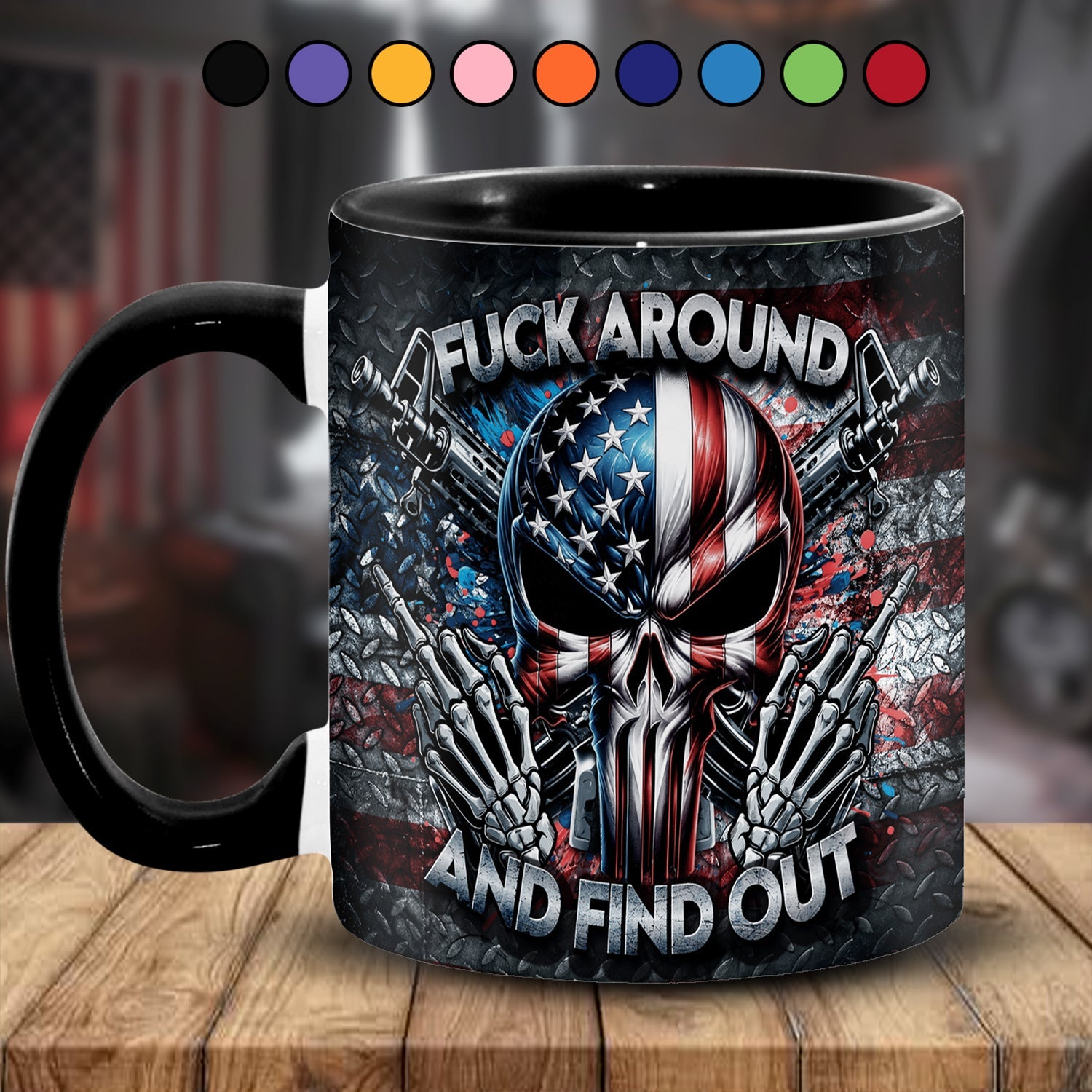 Personalized Ceramic Bold Patriotic Skull Accent Mug Gift GradoCreations