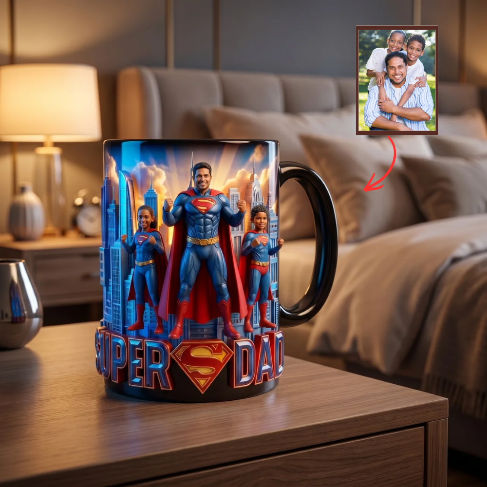 Personalized Color Changing Mug Superhero Dad Gift - Custom Family Photo