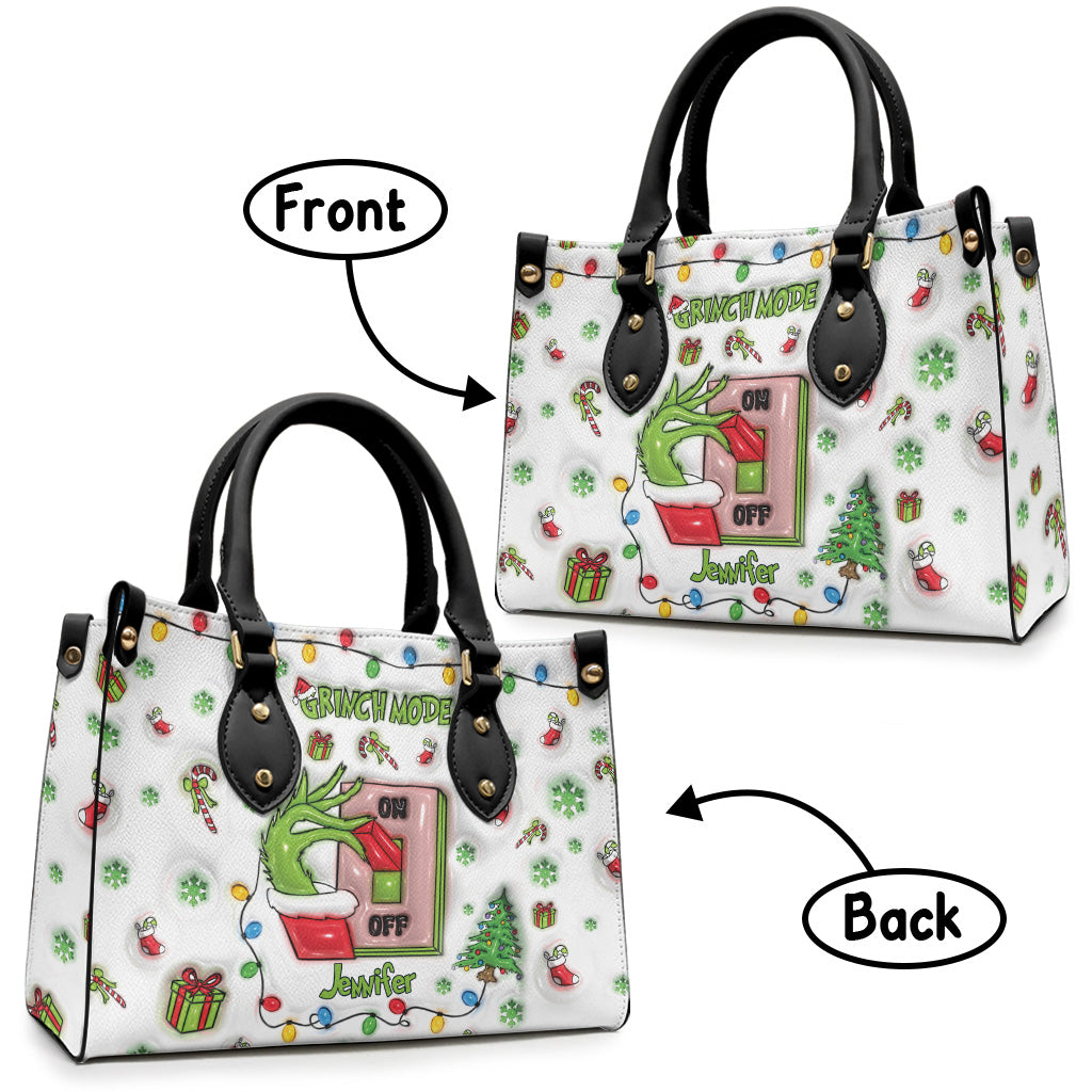 Personalized Grinch Mode Christmas Leather Handbag Gift for Her Leather Handbag GradoCreations