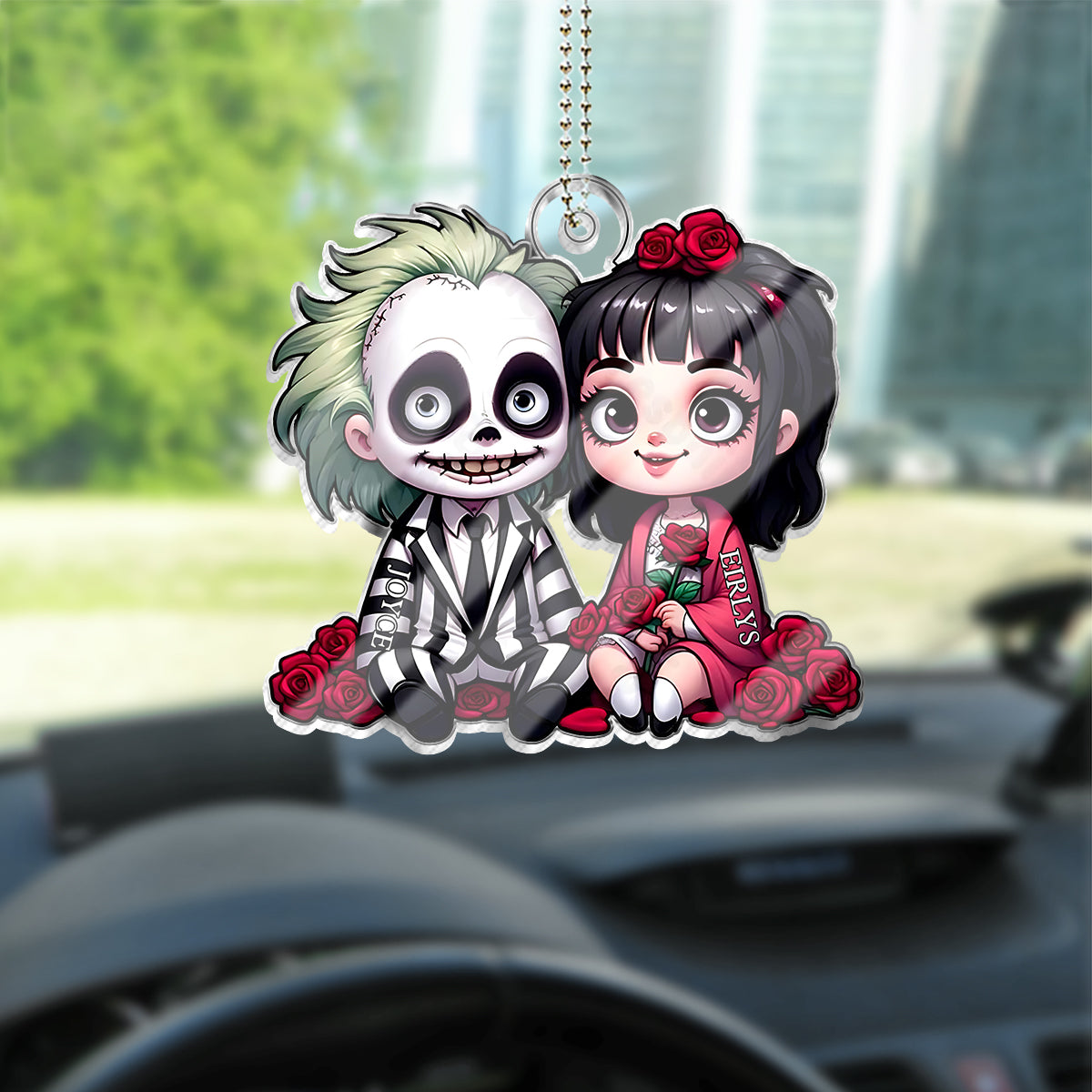 Personalized Horror Couple Car Ornament Custom Name Gift One-sided Custom Shaped Car Ornament GradoCreations