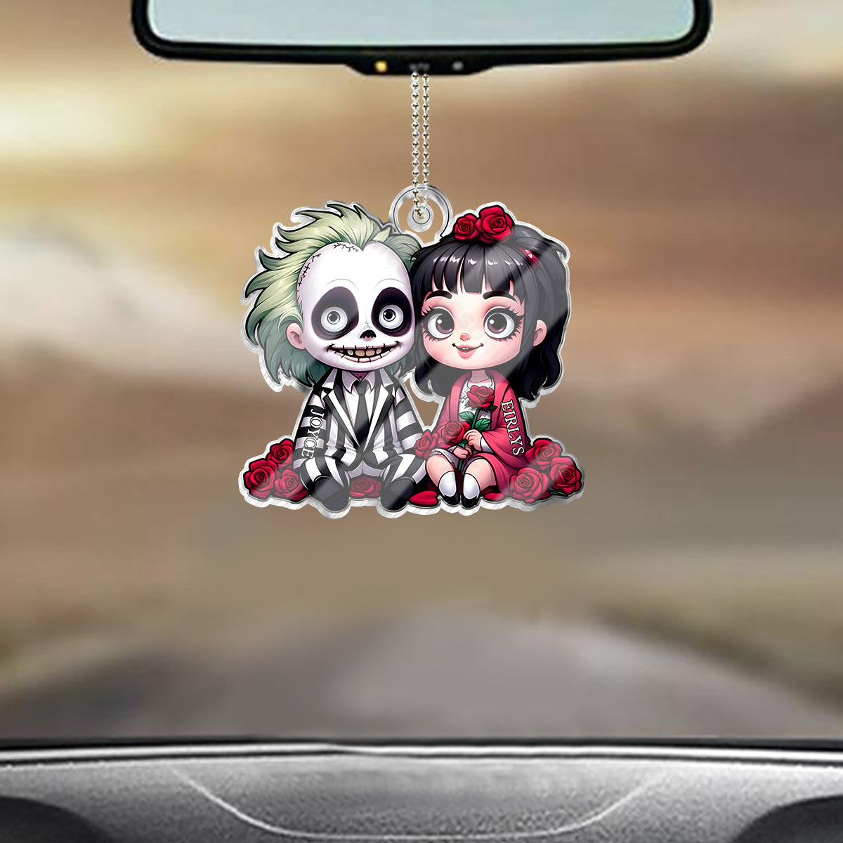 Personalized Horror Couple Car Ornament Custom Name Gift One-sided Custom Shaped Car Ornament GradoCreations