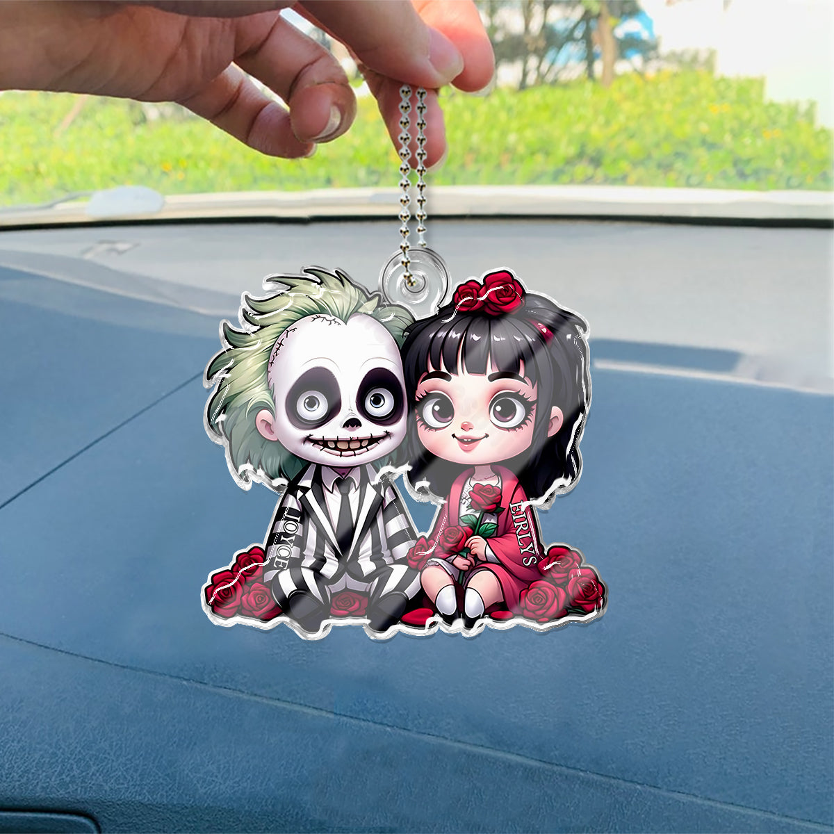 Personalized Horror Couple Car Ornament Custom Name Gift One-sided Custom Shaped Car Ornament GradoCreations