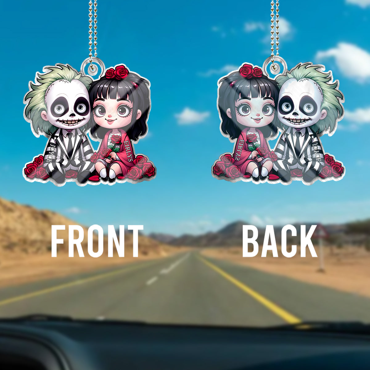 Personalized Horror Couple Car Ornament Custom Name Gift One-sided Custom Shaped Car Ornament GradoCreations
